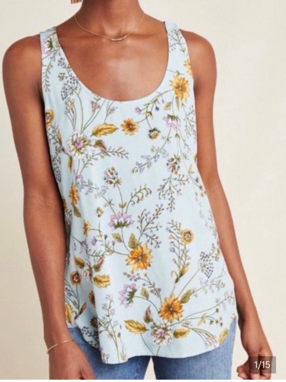 Dolan By Anthropologie Floral Tank Top Blue Aqua Left Coast Boho Resort Size L